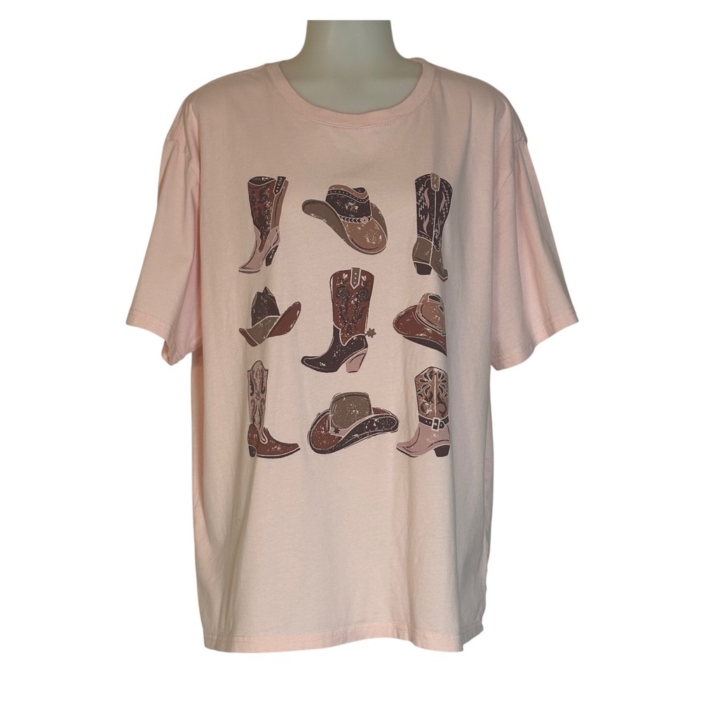 State of Mine Graphic Tee Women XL Peach Western Boots Hats NWOT Cotton Soft